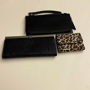 NWOT BUNDLE/WALLETS/BLK SEQUIN, PATENT, LEOPARD